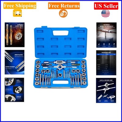 40 Pc Metric Tap and Die Set for Thread Repair, Includes Wrenches & Case