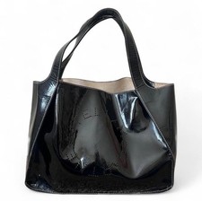 Stella McCartney Stella Logo Perforated Patent Leather Tote Bag Black Leather