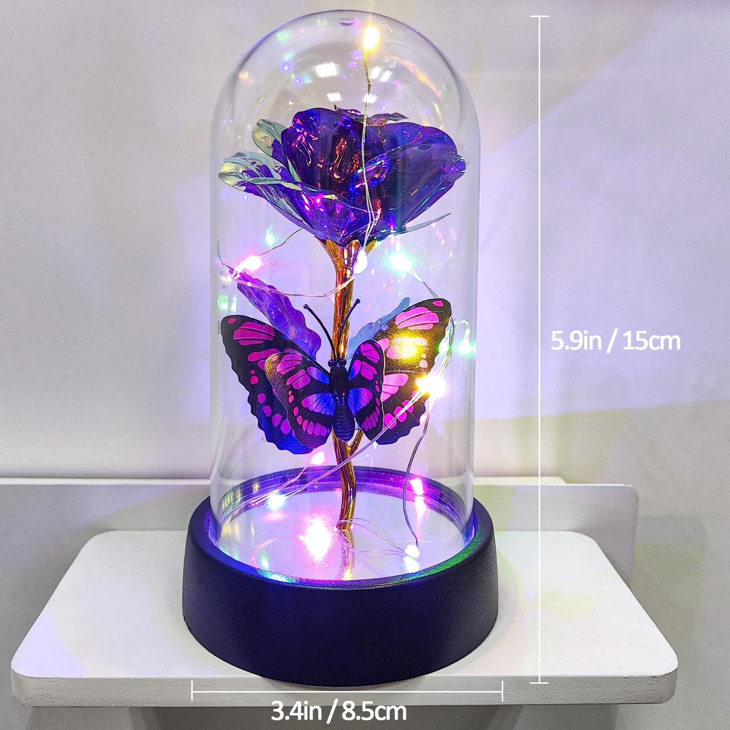 Glass Rose in Glass Dome, Light Up Flower, Eternal Roses - Valentines Day Gifts