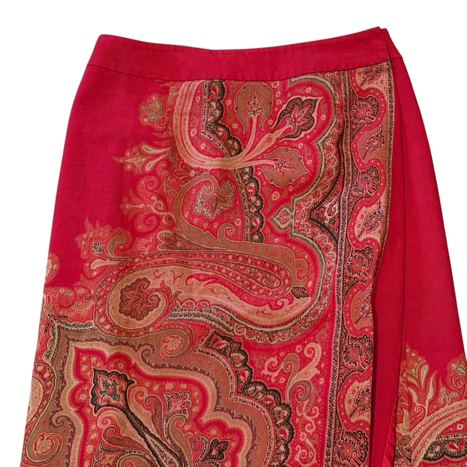 Vintage Talbots Wrap Skirt Women's Petite 14 Red Paisley 100% Wool - Image 2 of 4