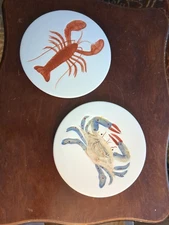 Set of 2 LOBSTER & CRAB Ceramic Trivet Nautical Seafood 7" Diameter Beachcomers