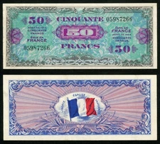 Nice 1944 France Allied Military Currency Banknotes 50 Francs P117a Choice VF+