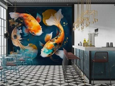3D Red Goldfish G7641 Wallpaper Wall Murals Removable Self-adhesive Honey