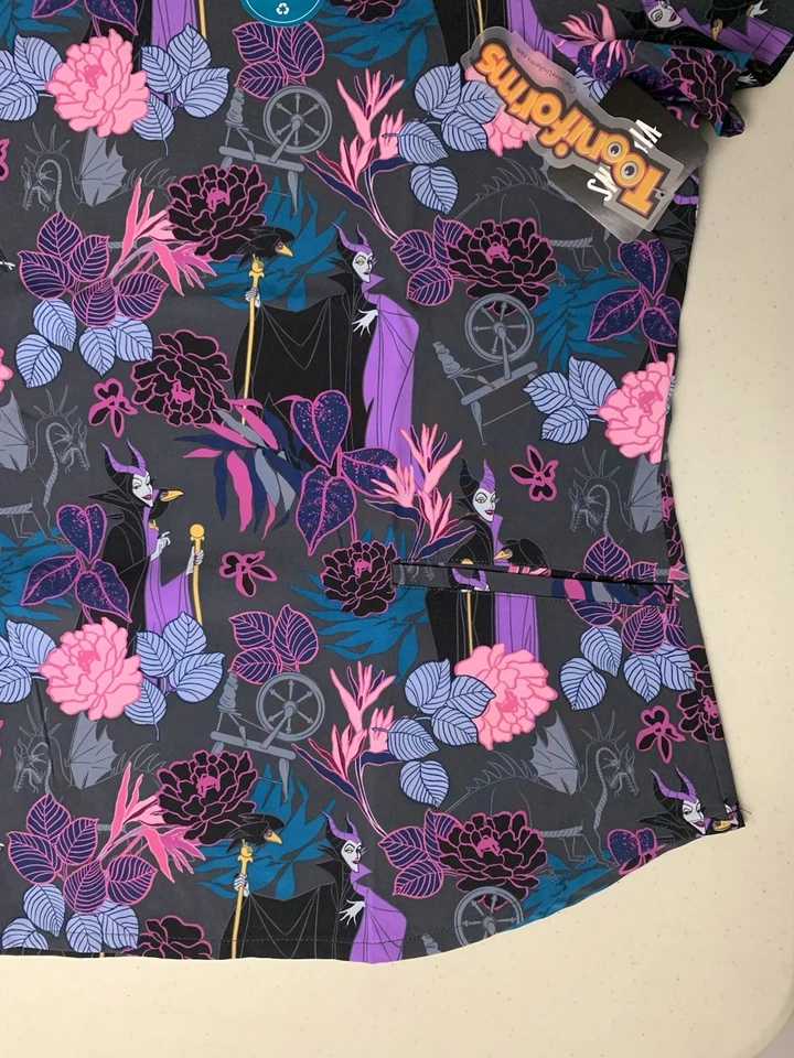 Blusa Médica Disney Villains Maléfica Para Mujer Talla XL Extra Grande Dos Bolsillos Nueva Foto 4 de 4