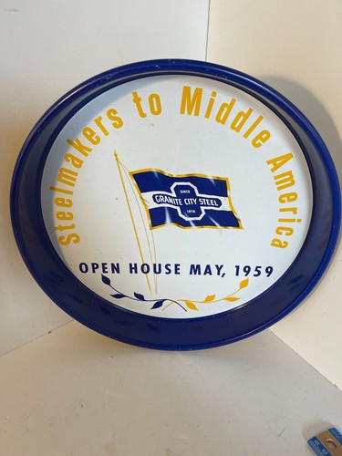 Vintage Granite City Steel Illinois Advertising Round 1959 Metal Tray - Picture 3 of 4