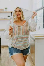 Womens 2XL Sugar Fox Lightweight Summer Textured Color Block Knit Hoodie