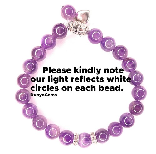Natural Gemstone Elastic Cord Bracelet Amethyst Love Heart Christmas Gift 969 - Picture 2 of 12
