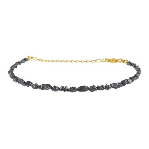 Handgemacht Grobem Schwarzer Diamant Perlen Armband Natur 2-3mm Nuggets Kette - Bild 2 von 6