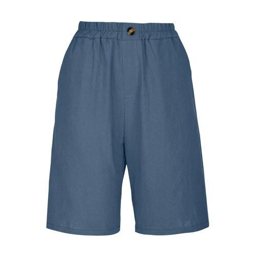 Pantalones cortos para mujer color liso bolsillo abotonado capris cintura elástica sueltos - Imagen 22 de 66