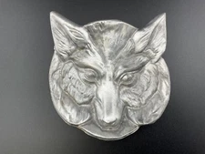 Vintage Metal silver color Wolf Fox Raised Relief Head Face Trinket Dish