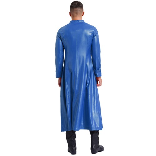 Mens Faux Leather Trench Coat Steampunk Long Sleeve Full Zipper Jacket Overcoat - Picture 73 of 84