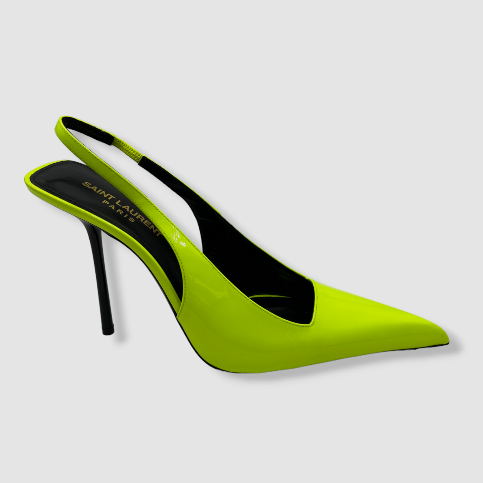 Scarpe tacco a pompa Saint Laurent donna giallo paloma brevettato slingback $1150 38 5