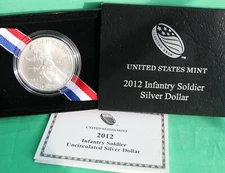 2012 W Infantry Soldier Uncirculated Silver Dollar Commemorative Coin Box + COA