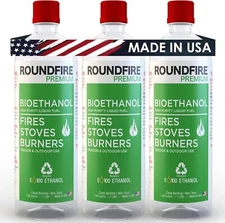 ROUNDFIRE Premium 3 x 1 Liter - Bioethanol Fuel for fireplaces, Stoves and