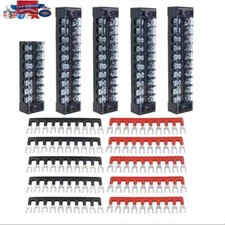 5 Pcs 600V 15A 10P Dual Row Barrier Terminal Block + 10 x Terminal Stripes