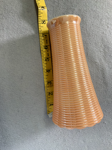 Fire King Anchor Hocking Peach Marigold Thin Ribbed Iridescence Luster Vase MCM - Picture 6 of 9