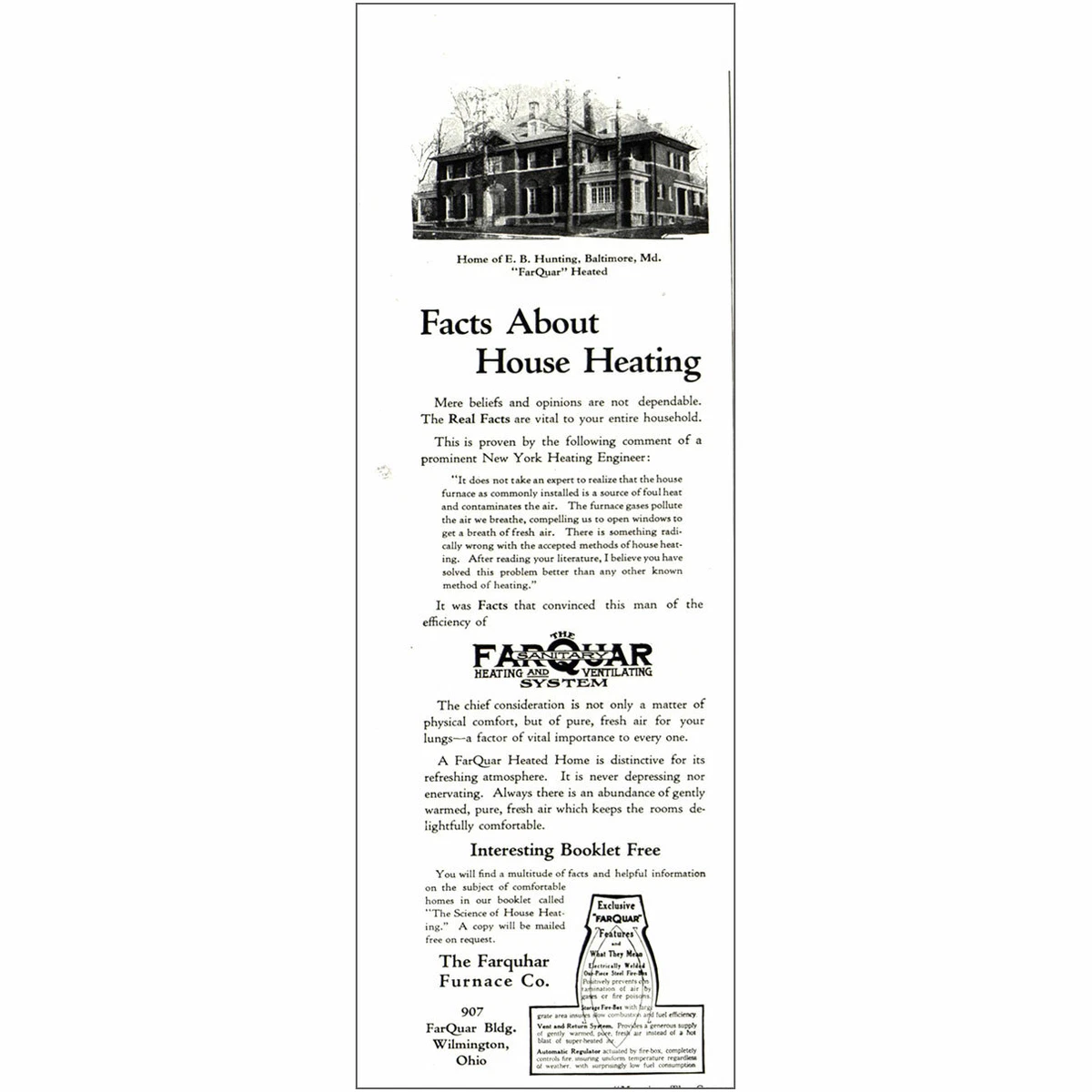 1922 Farquar Furnace: Facts About House Heating Vintage Print Ad | eBay