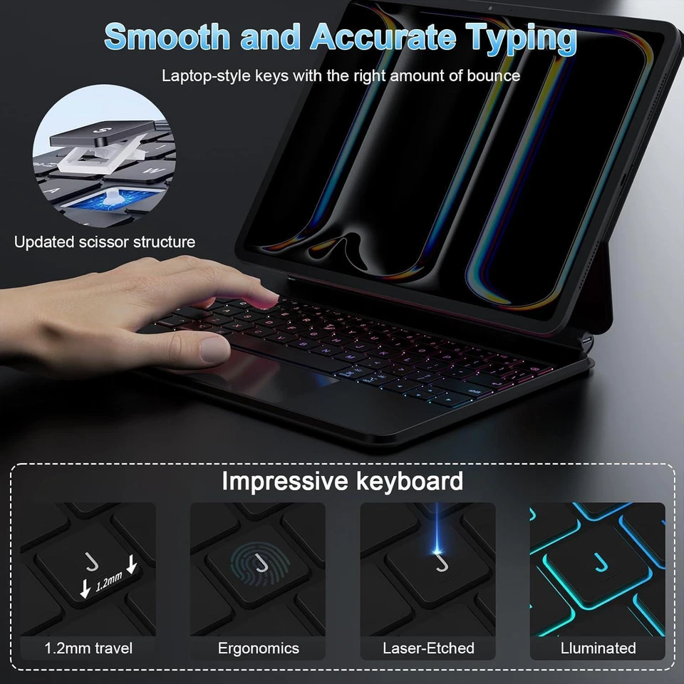 Keyboard Case for iPad Air 13 Pro 12.9 Pro 11 Air 11 M2 M3 Air 4 5 Pro 13 M4 M5 - Image 3 of 4