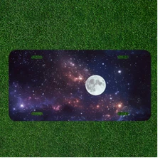 Custom Personalized License Plate Auto Tag With Moon In Space Design