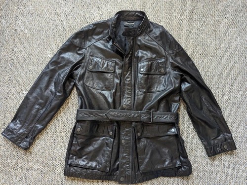 Chaqueta de cuero vintage J PETERMAN motocicleta británica con cinturón L negro TRINCHERA - Imagen 6 de 11