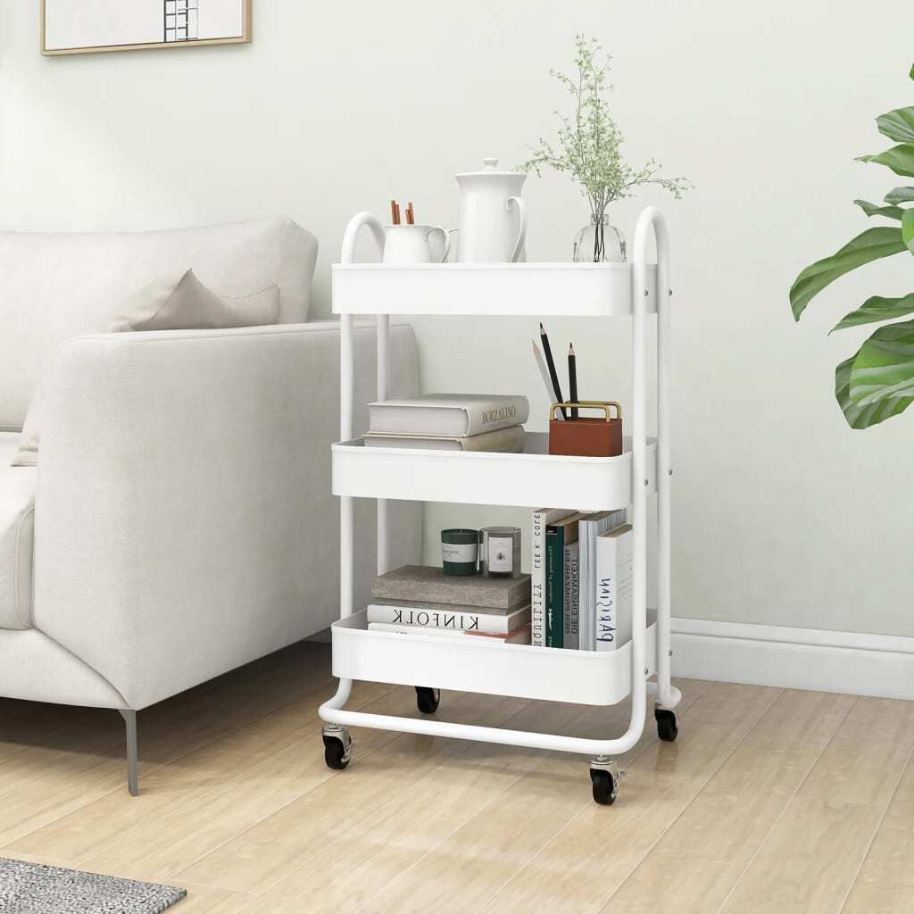 vidaXL Carrello Multiuso 3 Ripiani Bianco - Acciaio 43x34x79 cm