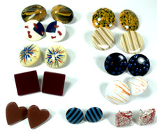 Lot 10 Plastic Vtg 80s Earrings Polka Stripe Round Pierced Geometric Stripes Dot