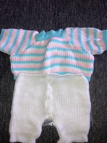 Vintage Cabbage Patch Kids/doll Clothes - 2 Pc White/Blue/Pink Sweater Outf (29)