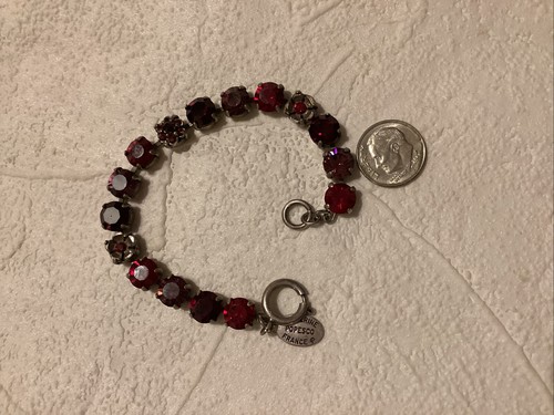 Catherine Popesco Silver-tone Swarovski Crystal Round Bracelet SCARLET Red 7.5” - Picture 12 of 12