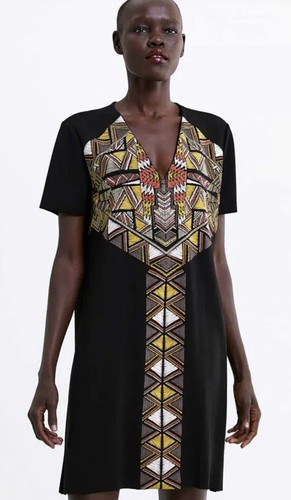 Zara Rubberized Casual Dress Tribal Print Sz M - 第 1/10 張圖片