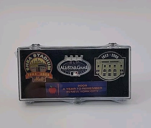 MLB 2008 All Star Game 3 Pin Set Aminco Intl. NYC Mets Shea Yankee Stadium NIB