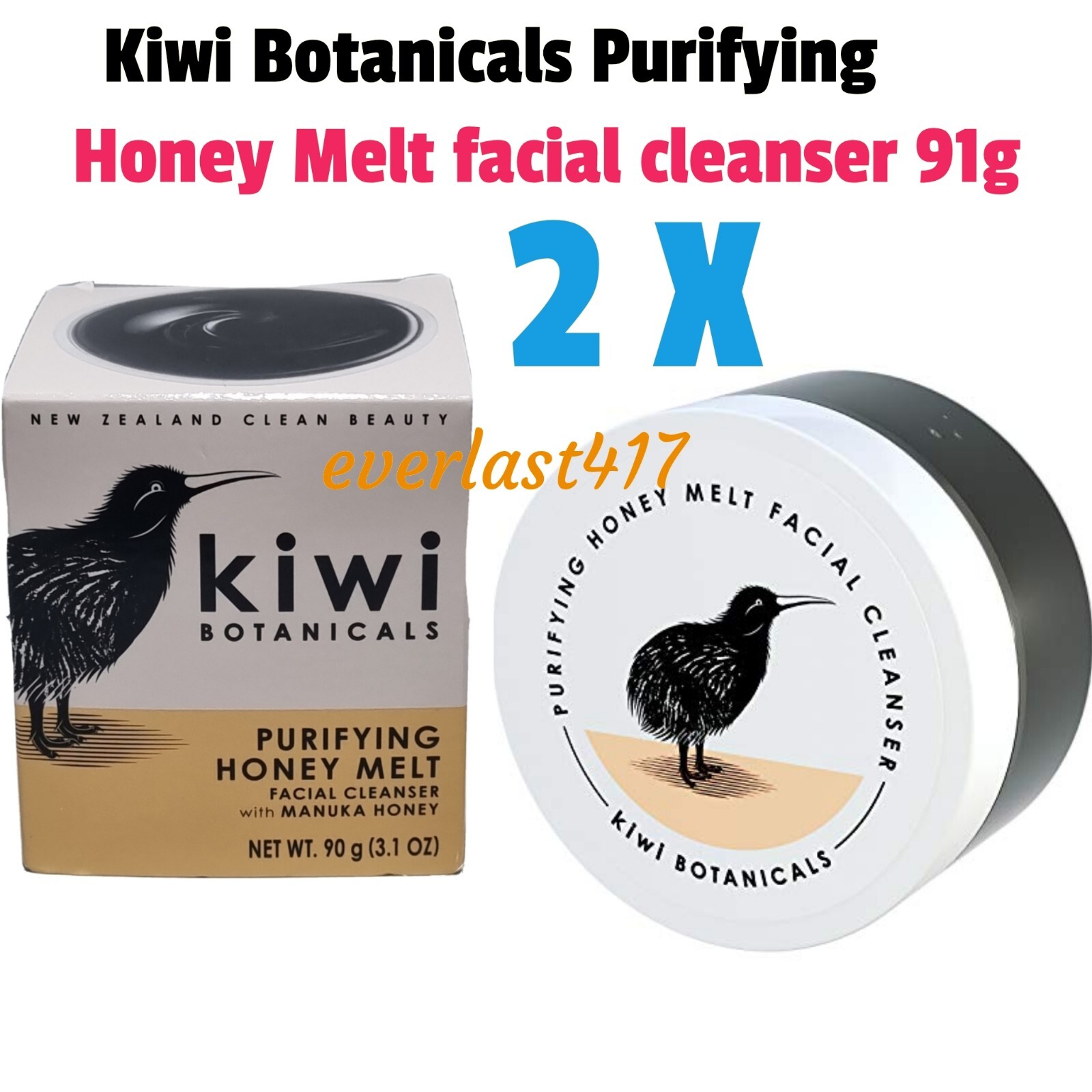Kiwi Botanicals Purifying honey melt Facial cleanser Manuka Honey 90g ( 2 pack )