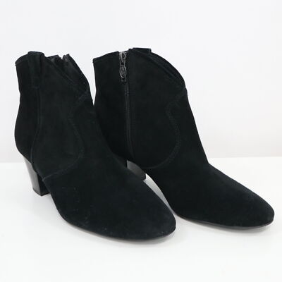 ASH Ankle Boots Booties Womens 9.5 40 Black Suede Leather Mid Heel Western