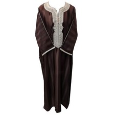 Moroccan Cotton Blend Brown 3-Quarter Sleeve Thobe Jubba Kandora Dishdasha