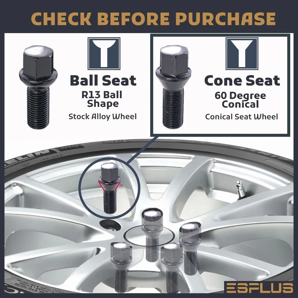 16 Lug Bolt M12x1.5 Black 55mm fit Nissan/Renault/SMART 4-Lug W 25-29 Spacers - Image 2 of 4