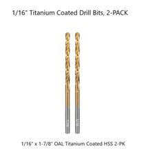 1/16" Drill Bits - 2-PK - Titanium Coated HSS Steel - High-Quality - Ships Free!