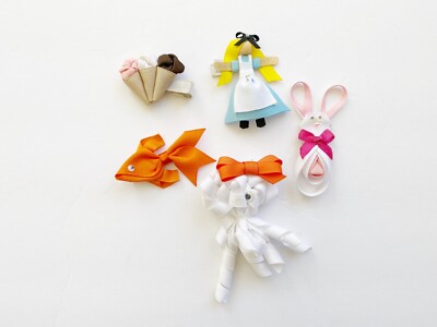Lot of 5 Girls Hair Bow Clip Alice Ghost Goldfish Bunny Rabbit Ice Cream Cones 