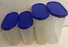SET 4 Tupperware Modular Mate #4 #3 Oval canisters with blue lids