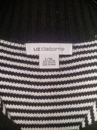 Liz Claiborne Black And White Zip Neck Knit Sweater Poncho Size L/XL - Picture 5 of 6