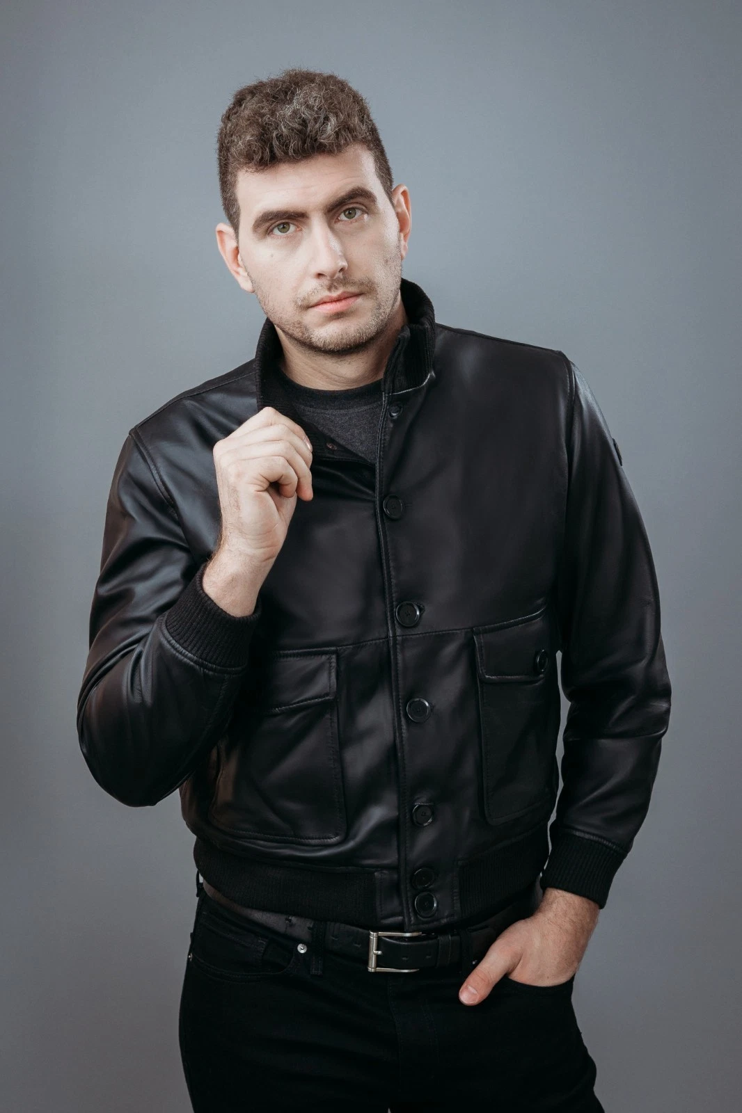 Men Black Real Sheep Leather Slim Fit Bomber Jacket | Stylish Casual Outerwear