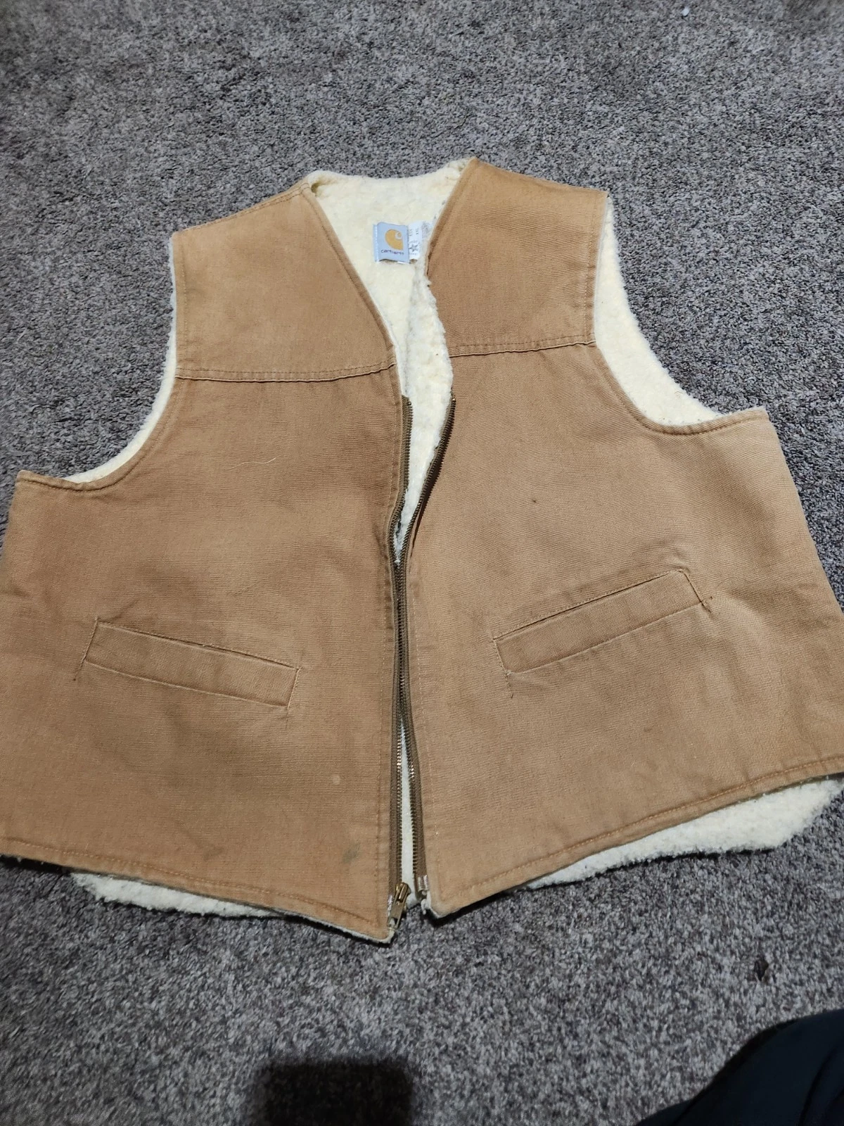 Vintage 70’s Carhartt Vest Men’s Size XXL Tan Sherpa Lined Duck Canvas Work USA