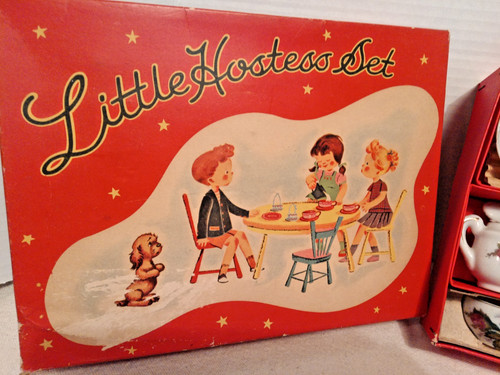 VTG LITTLE HOSTESS 1950s TEA Set For 4 Ceramic Porcelain Gold Japan In Box Read*