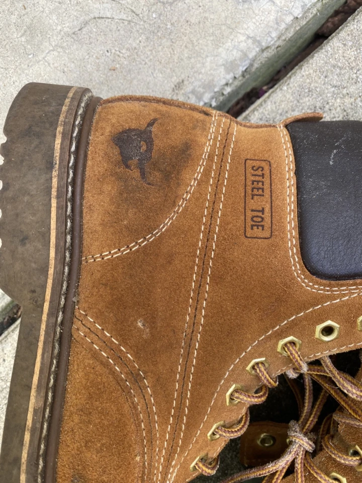 Bota de trabalho vintage masculina Texas Steer couro biqueira de aço tamanho 9 resistente a óleo - Imagem 3 de 4