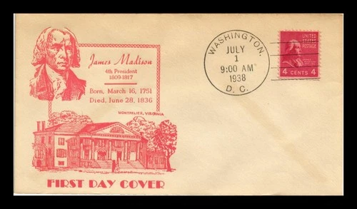 DR JIM STAMPS US COVER JAMES MADISON PRESIDENTIAL SERIES FDC SCOTT 808