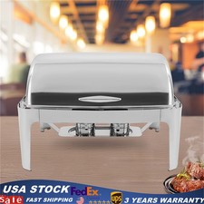 9.54QT Stainless Steel Chafer Buffet Chafing Dish Roll Top Food Warmer Rectangle
