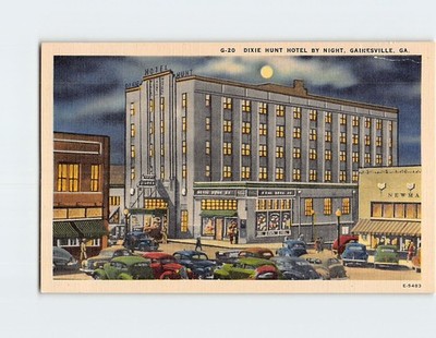 Postcard Dixie Hunt Hotel by Night Gainesville Georgia USA