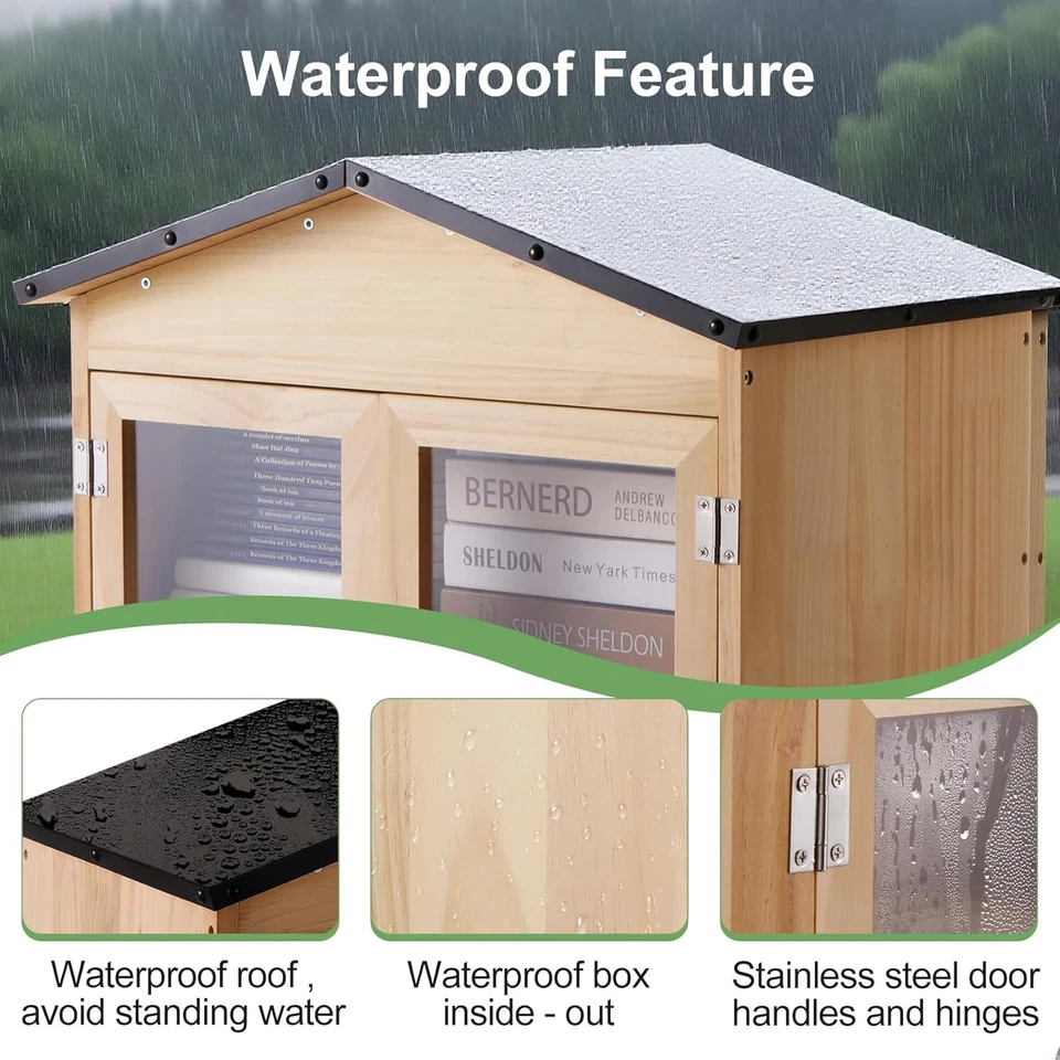 Pequeña caja de intercambio de libros de biblioteca al aire libre de 2 niveles - Woo sólido resistente a la intemperie Foto 2 de 4