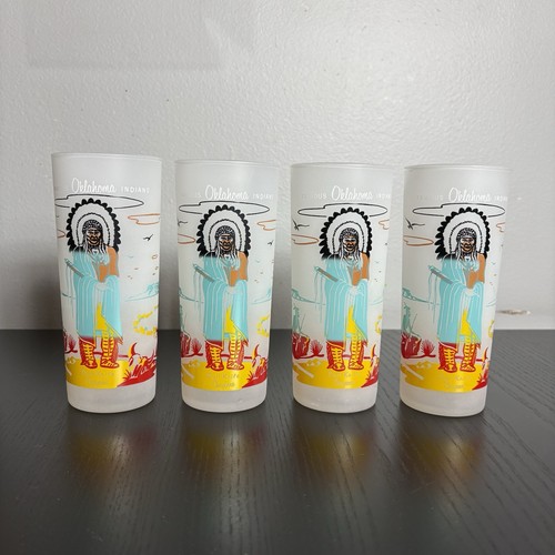 4 Vintage berühmte Oklahoma Indianer stumpfes Messer mattiert Tumbler Gläser blauer Adler - Bild 10 von 10