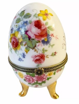 Porzellan Ei Schatulle - Blumen: Blau / Rot/ Gelb/ Grün/ Weiss Porzellan Vintage