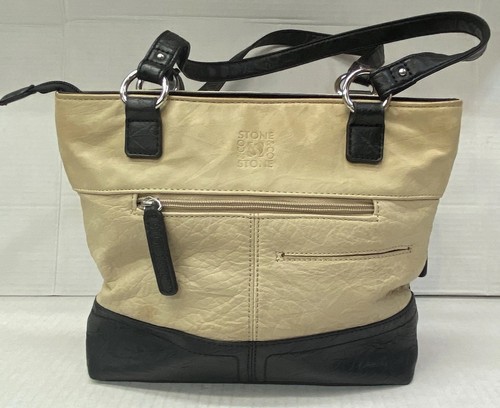 Stone & Co. Tan Black Pebble Finish Leather Shoulder Bag Purse - Picture 3 of 21