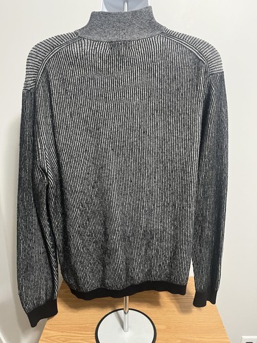 XL Trevero Cotton Wool 1/4 1/2 Zip Pullover Sweater Jacket Black White Rib Knit - Picture 4 of 6